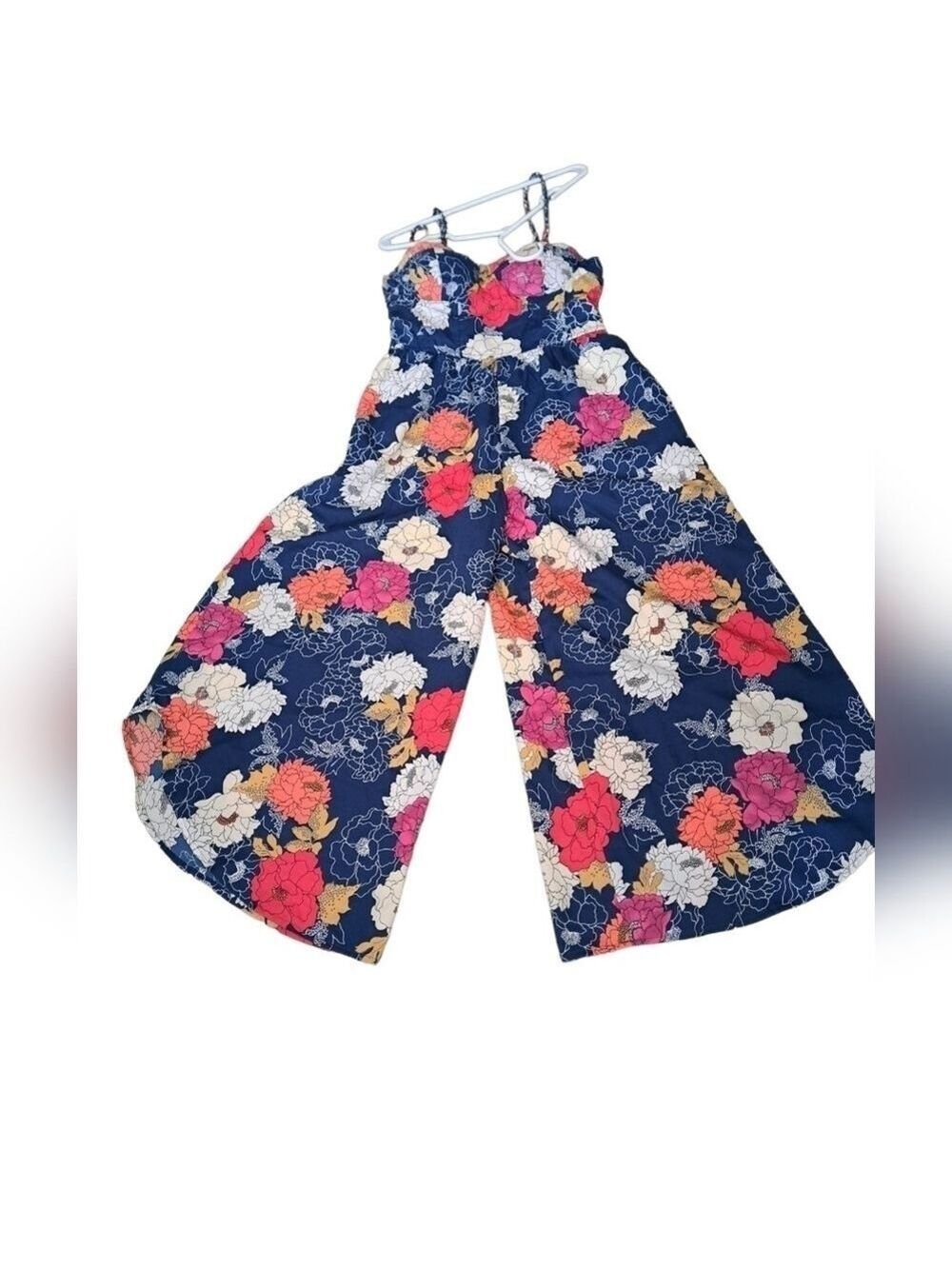 BAND OF THE FREE bold floral palazzo pant jumpsuit coastal lined padded top LG - Picture 4 of 10